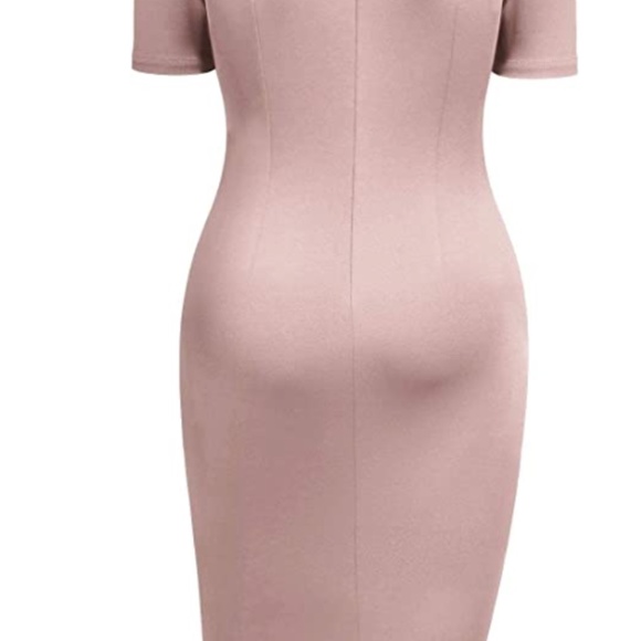 AISIZE Women's Retro Half Collar Ruched Business Work Pencil Dress - Picture 3 of 3